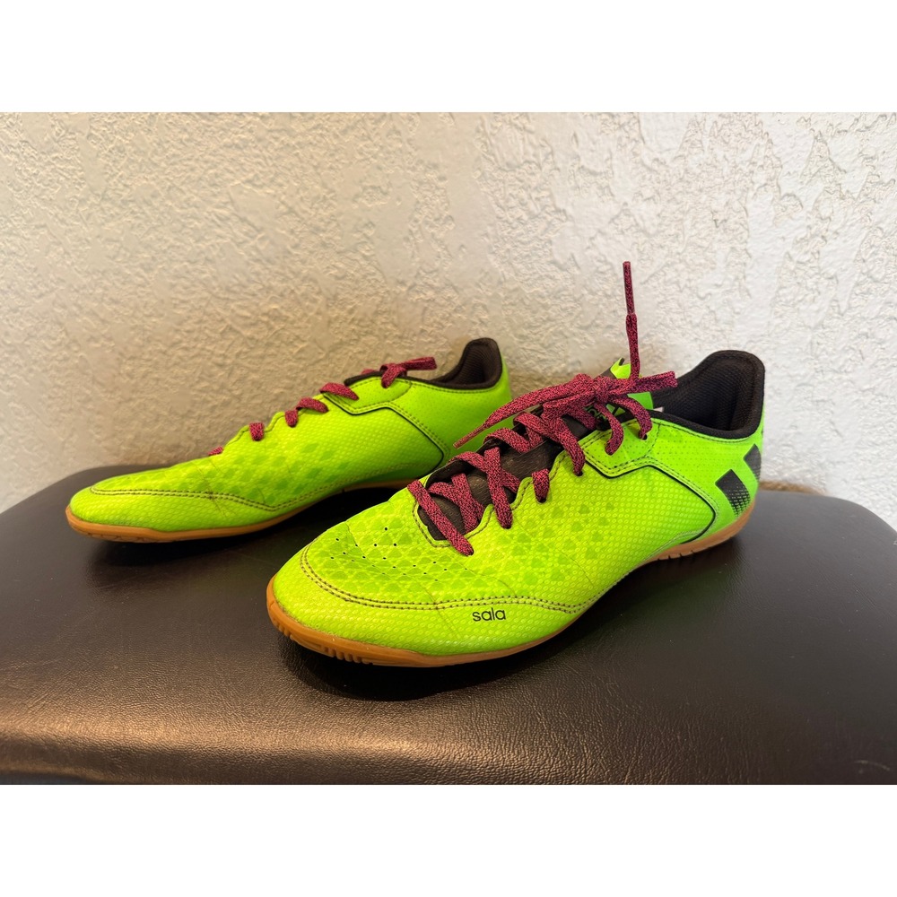 Adidas Sala Indoor Soccer Shoes Mens 5.5 Neon Green Maroon Futsal Sneakers